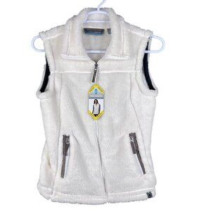 Free Country NWT Womens M Cream Alpine Butter Pile Fleece Zip Pockets Teddy Vest